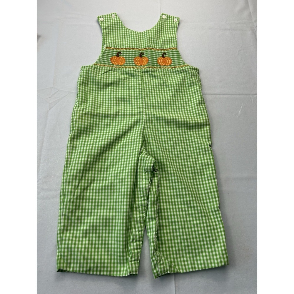 Velani‎ Classics 24M Smocked Pumpkin Gingham Romper Fall Halloween Boutique